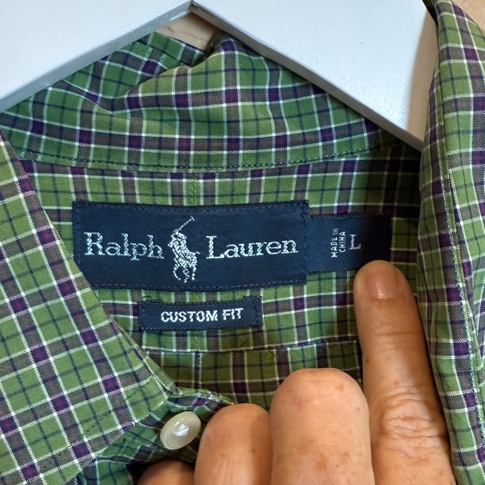 RALPH LAUREN Mens Green Checkered Button Down Shirt Size L - Picture 4 of 7